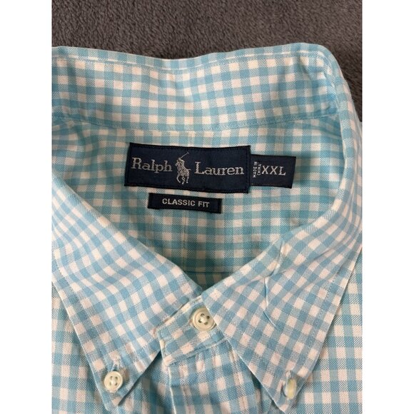 Ralph Lauren Mens XXL Classic Fit Button Down Shirt Aqua Blue Check Pony - Picture 5 of 7